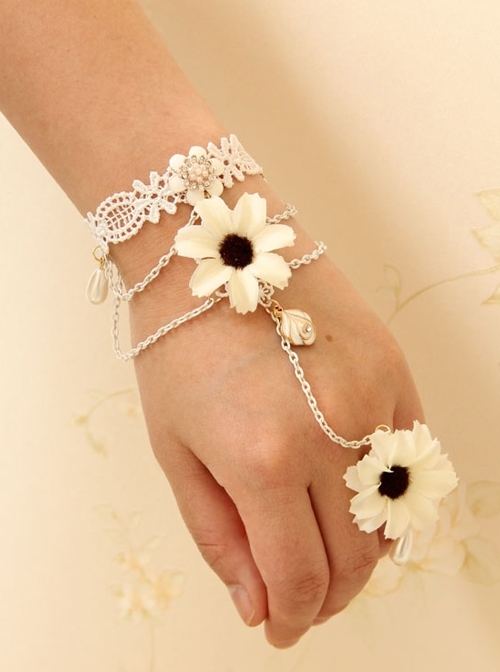Retro Fashion Leisure Seaside Holiday White Flowers Bride Lace Female Bracelet