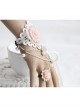 Fashion Retro Bride Personality Pink Flower White Lace Pearl Female Bracelet With Ring One Chain