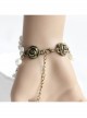 Fashion Retro Bride Personality Pink Flower White Lace Pearl Female Bracelet With Ring One Chain