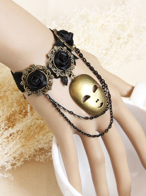 Gothic Retro Exaggerated Mask Fashion Retro Black Lace Rose Tassel Female Bracelet