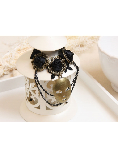 Gothic Retro Exaggerated Mask Fashion Retro Black Lace Rose Tassel Female Bracelet
