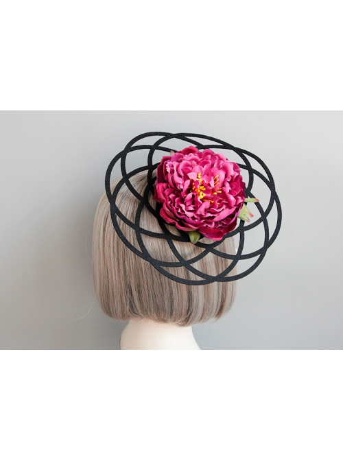 Fashion Exaggerated Pink Flowers Black Hollow Personality Halloween Party Women Top Hat Hairpin