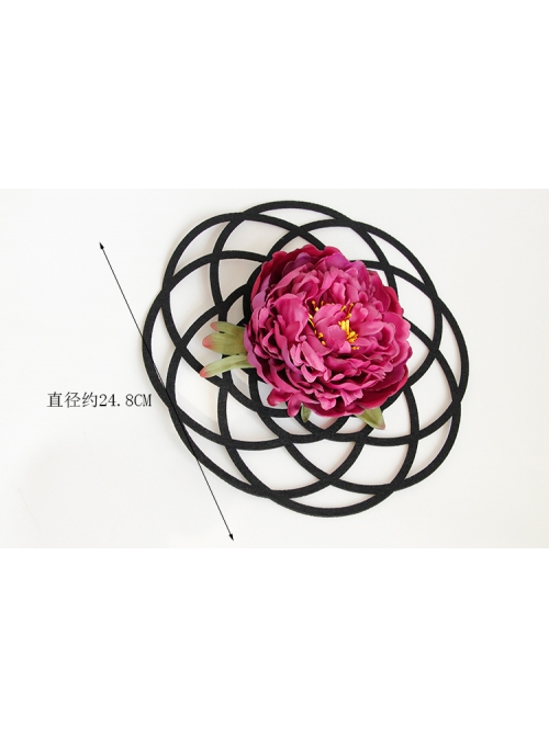 Fashion Exaggerated Pink Flowers Black Hollow Personality Halloween Party Women Top Hat Hairpin