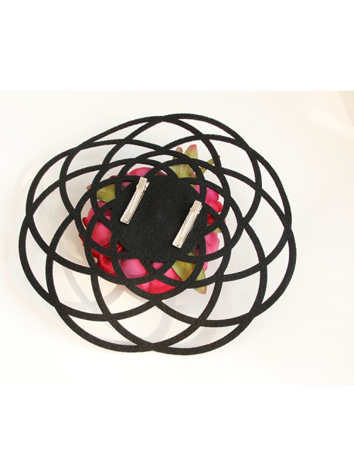 Fashion Exaggerated Pink Flowers Black Hollow Personality Halloween Party Women Top Hat Hairpin