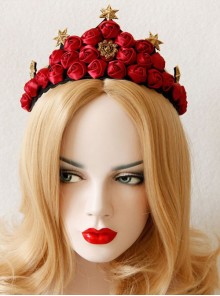 Fashion Christmas Red Rose Stars Garland Show Prom Party Bride Married Big Crown Headband