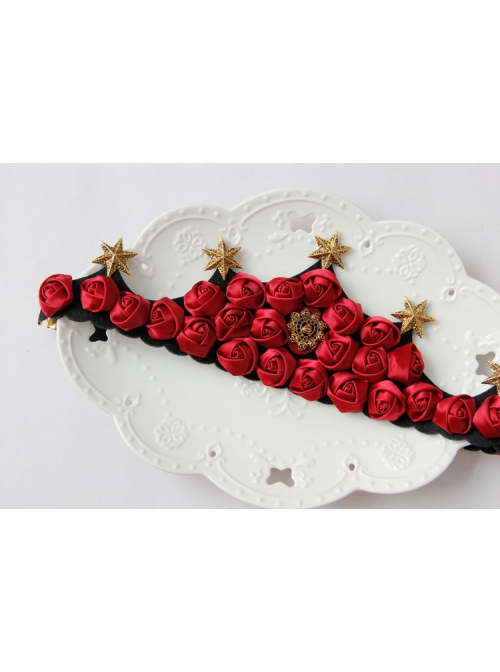 Fashion Christmas Red Rose Stars Garland Show Prom Party Bride Married Big Crown Headband