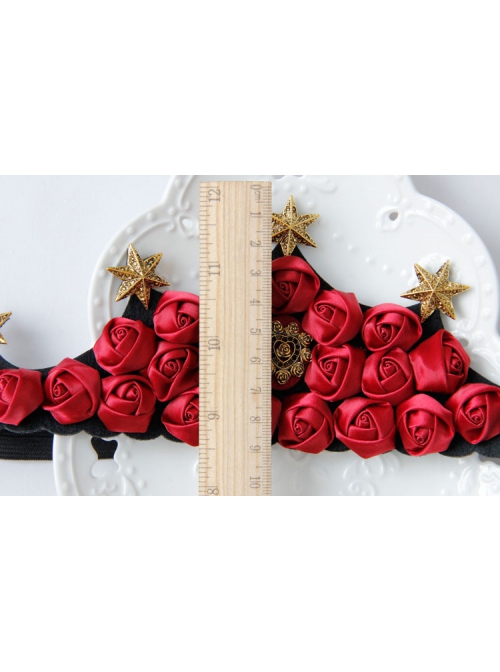 Fashion Christmas Red Rose Stars Garland Show Prom Party Bride Married Big Crown Headband