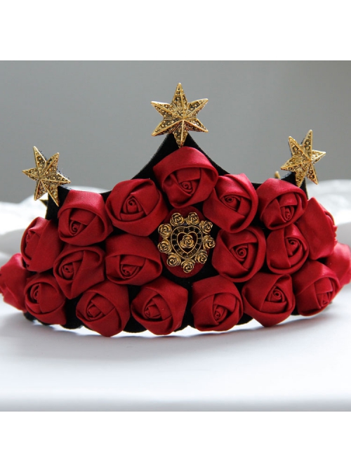 Fashion Christmas Red Rose Stars Garland Show Prom Party Bride Married Big Crown Headband