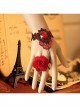 Fashion Retro Bride Red Rose Flower Diamond Black Lace Tassel Female Bracelet With Ring One Chain