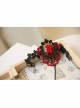 Fashion Retro Bride Red Rose Flower Diamond Black Lace Tassel Female Bracelet With Ring One Chain