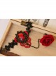 Fashion Retro Bride Red Rose Flower Diamond Black Lace Tassel Female Bracelet With Ring One Chain