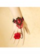 Fashion Retro Bride Red Rose Flower Diamond Black Lace Tassel Female Bracelet With Ring One Chain