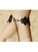 Fashion Retro Bride Red Rose Flower Diamond Black Lace Tassel Female Bracelet With Ring One Chain