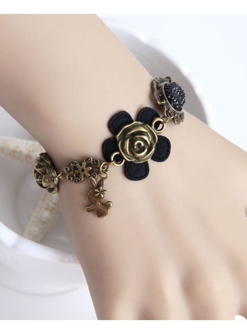 Retro Fashion Cute Black Rose Flower Drill Cartoon Bunny Female Bracelet