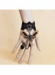 Retro Fashion Butterfly Bride Black Lace Rose Pearl Fabric Creative Bracelet With Ring One Chain