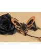 Retro Fashion Butterfly Bride Black Lace Rose Pearl Fabric Creative Bracelet With Ring One Chain