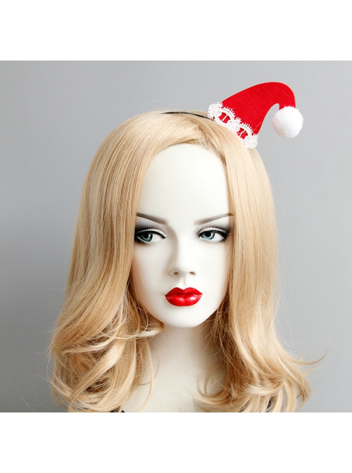 Fashion Personality Red Christmas Hat White Lace Cute Adult Christmas Party Prom Headband