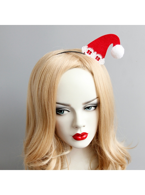 Fashion Personality Red Christmas Hat White Lace Cute Adult Christmas Party Prom Headband