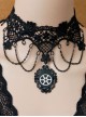 Retro Fashion Sexy Halloween Gothic Steam Punk Black Gear Lace Tassel Female Choker