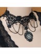 Retro Fashion Sexy Halloween Gothic Steam Punk Black Gear Lace Tassel Female Choker