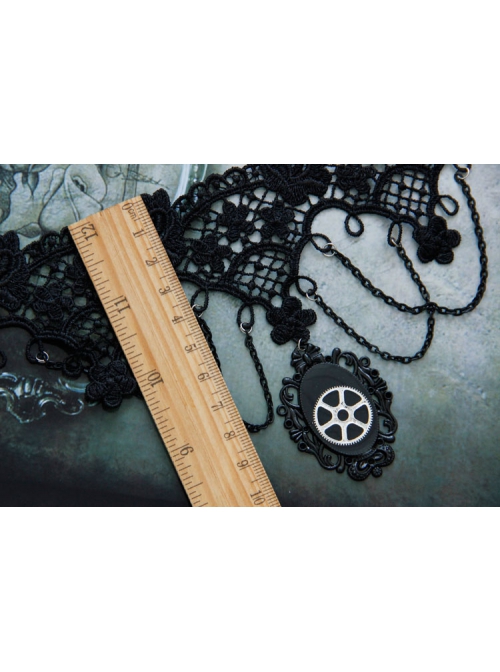 Retro Fashion Sexy Halloween Gothic Steam Punk Black Gear Lace Tassel Female Choker