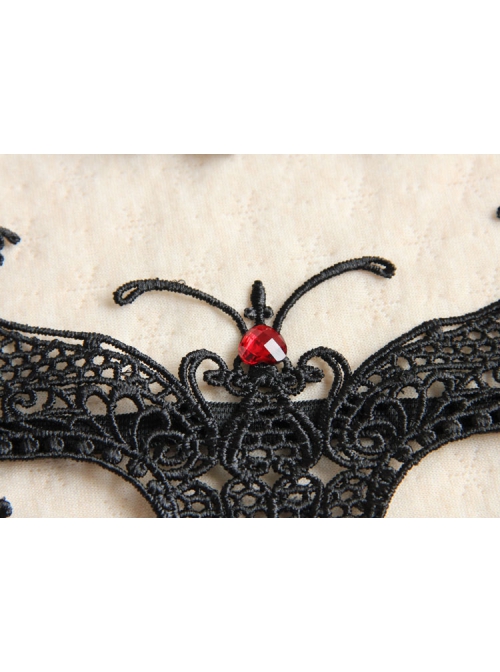 Retro Fashion Gothic Halloween Black Lace Butterfly Ruby Masquerade Party Female Mask