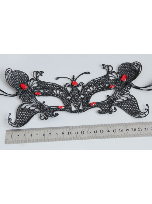 Retro Fashion Gothic Halloween Black Lace Butterfly Ruby Masquerade Party Female Mask