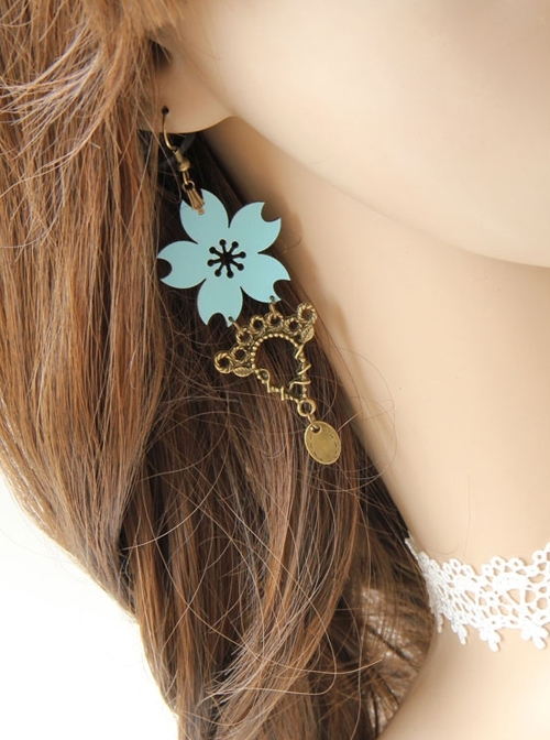 Fashion Elegant Blue Cherry Blossom Retro Tassel Handmade Female Long Earrings