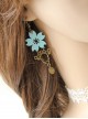 Fashion Elegant Blue Cherry Blossom Retro Tassel Handmade Female Long Earrings
