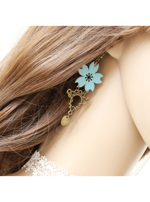 Fashion Elegant Blue Cherry Blossom Retro Tassel Handmade Female Long Earrings