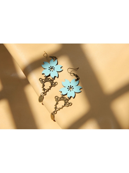 Fashion Elegant Blue Cherry Blossom Retro Tassel Handmade Female Long Earrings