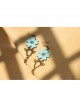 Fashion Elegant Blue Cherry Blossom Retro Tassel Handmade Female Long Earrings