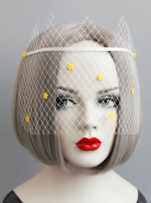 Cute Fashion Yellow Star Adult Male Female Prom Christmas Halloween Party White Veil Mask