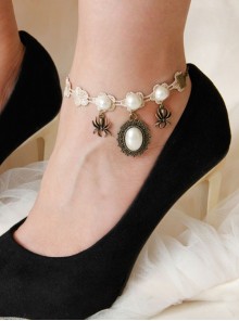 Fashion Simple Retro White Lace Pearl Spider Handmade Female Anklet