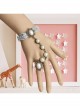 Fashion Lady White Pearl Grey Rose Flower Lace Female Retro Band Ring Bracelet