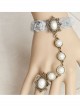 Fashion Lady White Pearl Grey Rose Flower Lace Female Retro Band Ring Bracelet