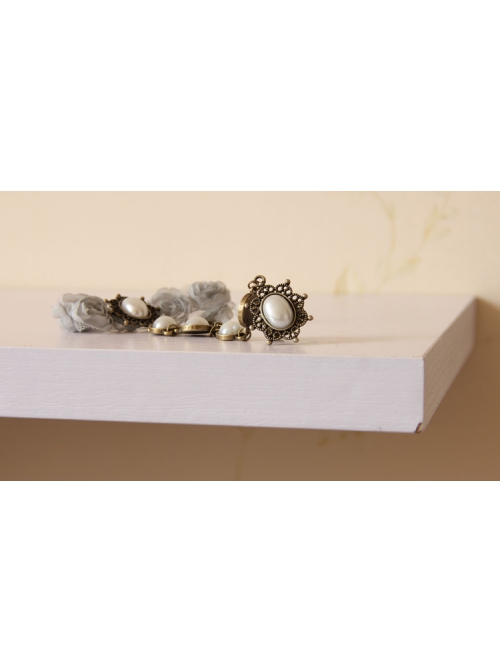 Fashion Lady White Pearl Grey Rose Flower Lace Female Retro Band Ring Bracelet