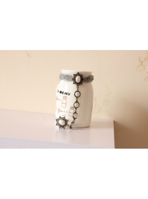 Fashion Lady White Pearl Grey Rose Flower Lace Female Retro Band Ring Bracelet