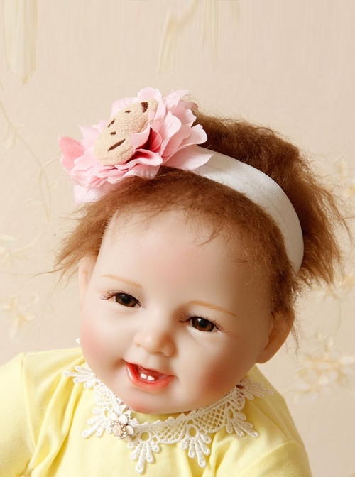 Fashion Holiday Birthday Pink Flowers Beige Bear Cute Baby Female Baby Headband