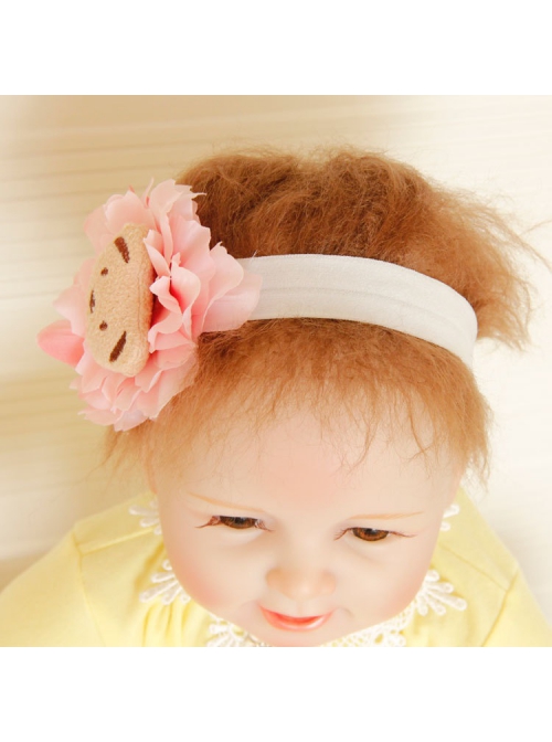 Fashion Holiday Birthday Pink Flowers Beige Bear Cute Baby Female Baby Headband