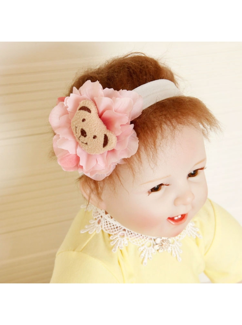 Fashion Holiday Birthday Pink Flowers Beige Bear Cute Baby Female Baby Headband