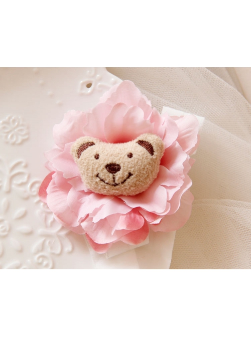 Fashion Holiday Birthday Pink Flowers Beige Bear Cute Baby Female Baby Headband