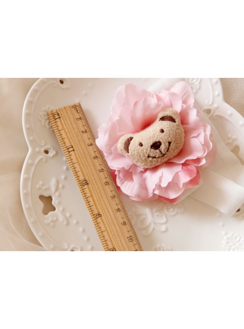 Fashion Holiday Birthday Pink Flowers Beige Bear Cute Baby Female Baby Headband