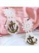 Fashion Elegant Retro Long White Lace Navy Style Anchor Female Earrings