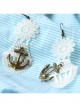 Fashion Elegant Retro Long White Lace Navy Style Anchor Female Earrings