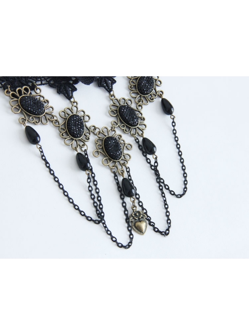 Fashion Retro Gothic Exaggerated Nightclub Party Sexy Black Lace Rose Flower Tassel Love Female Choker