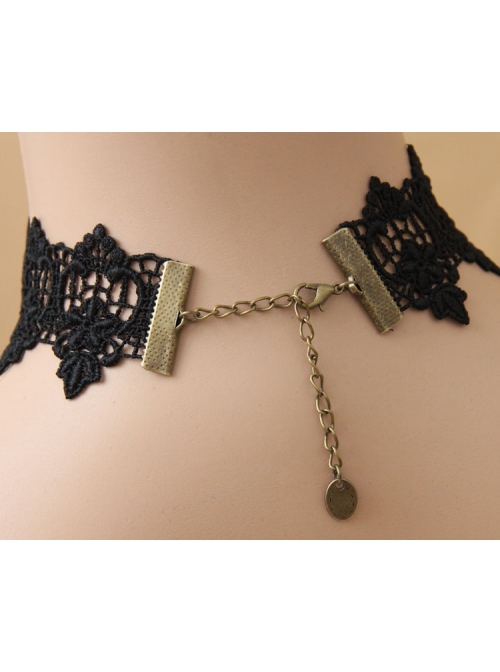 Fashion Retro Gothic Exaggerated Nightclub Party Sexy Black Lace Rose Flower Tassel Love Female Choker