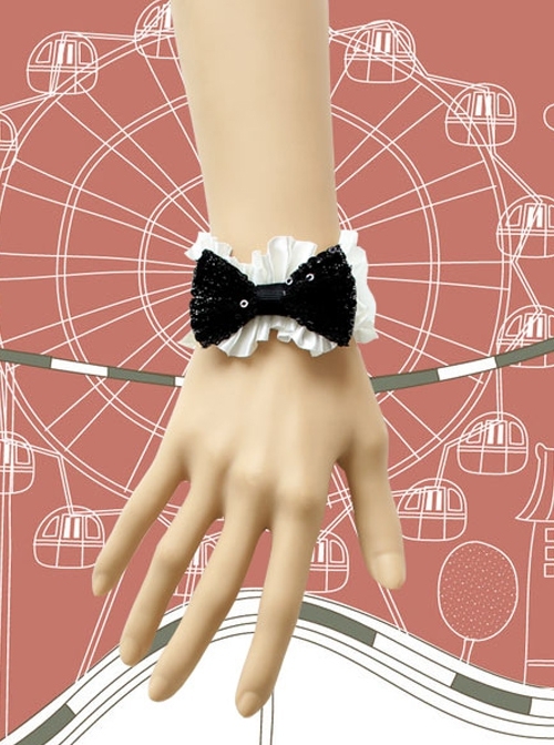 Fashion Elegant Bridesmaid Bride Black Sequins White Lace Retro Female Bracelet