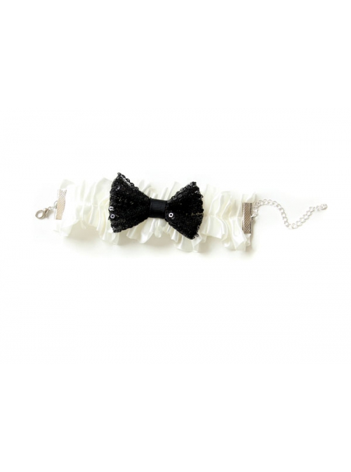 Fashion Elegant Bridesmaid Bride Black Sequins White Lace Retro Female Bracelet