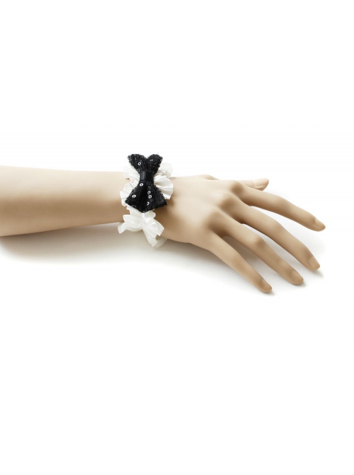 Fashion Elegant Bridesmaid Bride Black Sequins White Lace Retro Female Bracelet